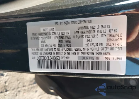 2020 Mazda Cx-9 Touring from USA, damaged, VIN JM3TCBCY3L0410823